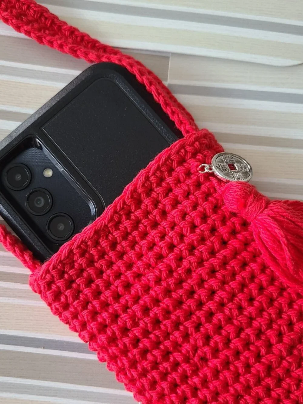 Crochet Crossbody Cell Phone Holder Small Purse Case Crossbody Bag NEW HANDMADE